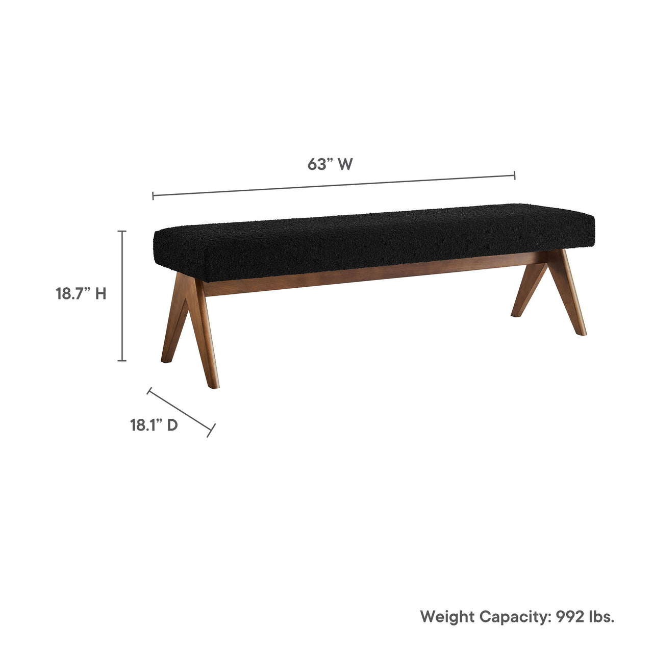 Serenel Upholstered Boucle Bench, Large, Black