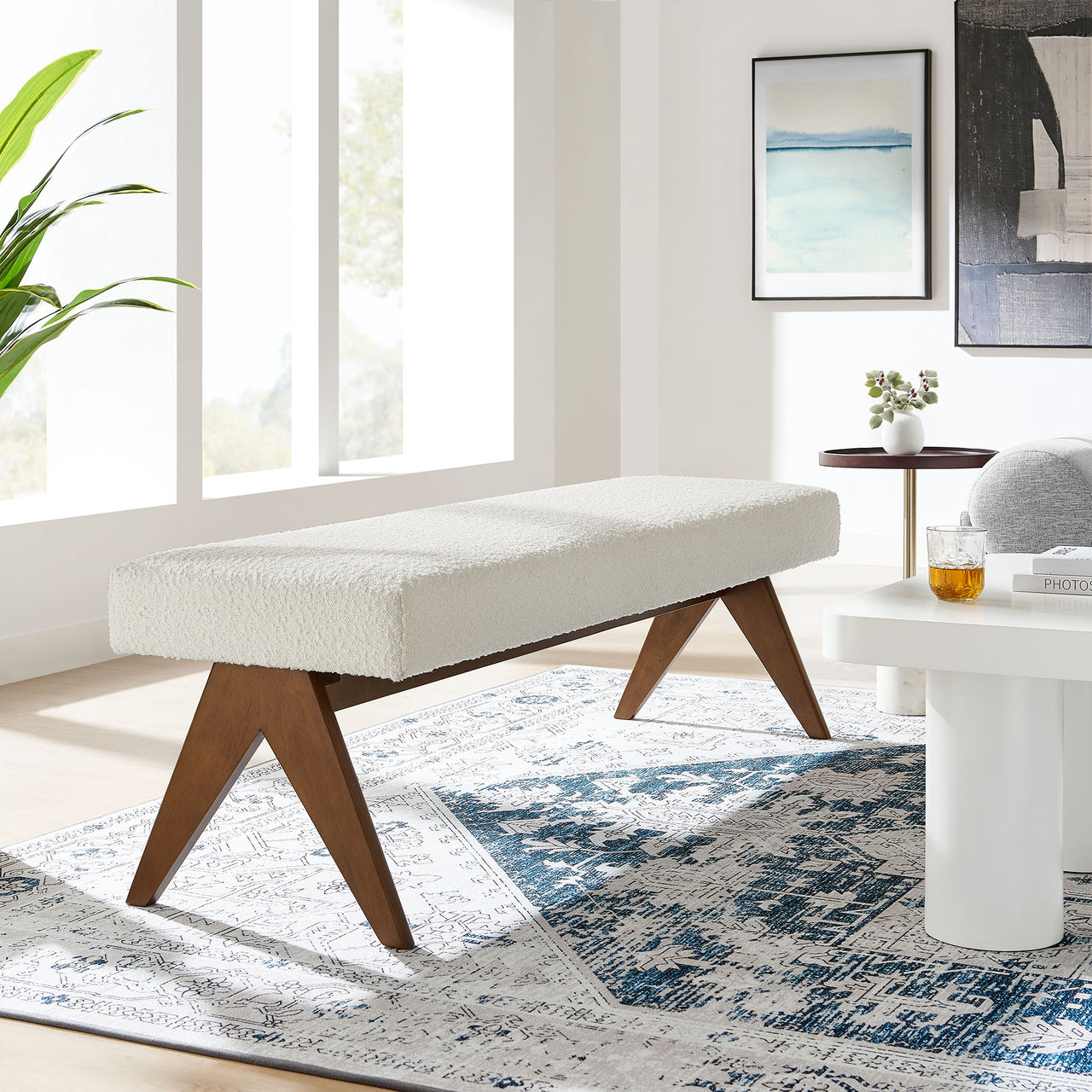 Serenel Upholstered Boucle Bench, Large, Ivory