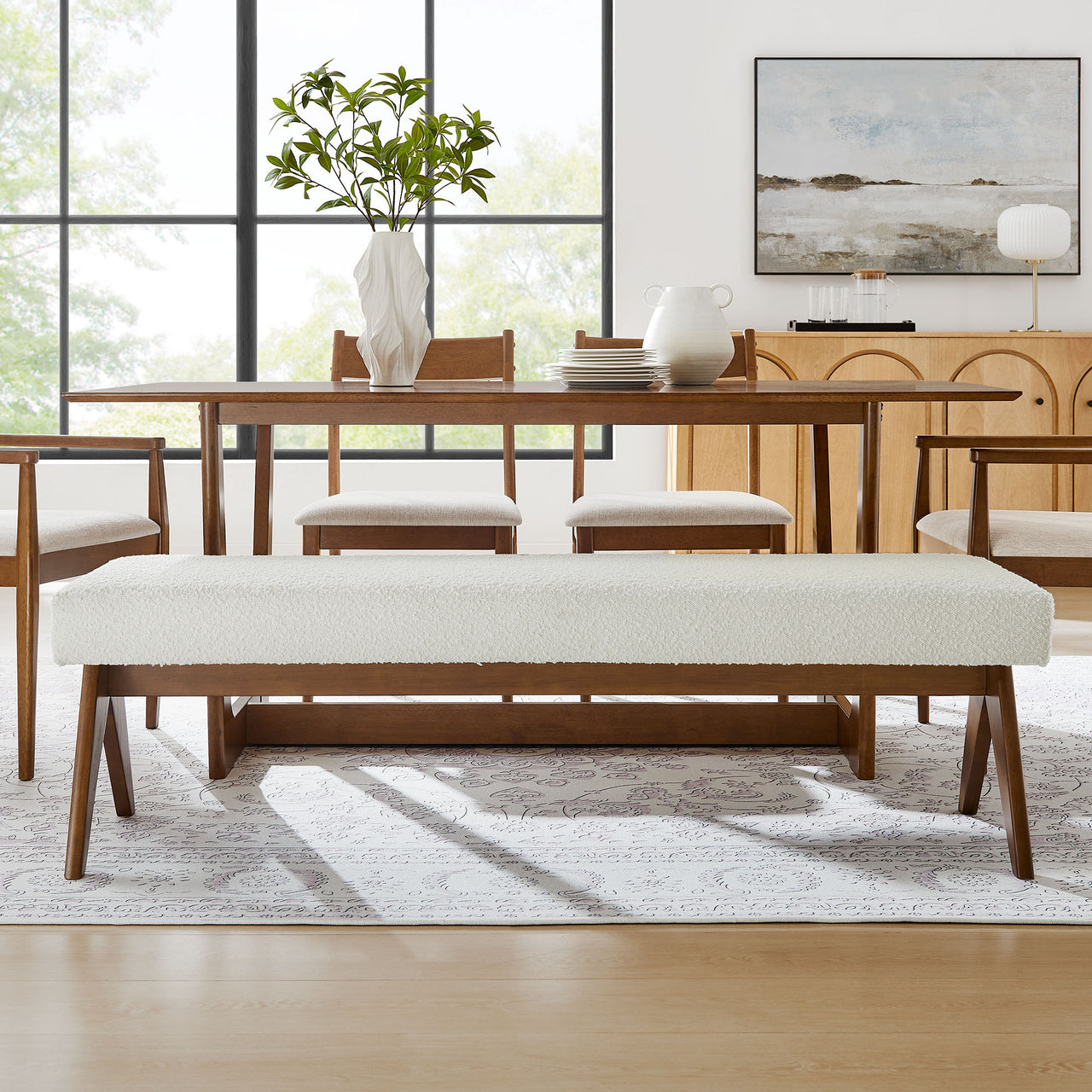 Serenel Upholstered Boucle Bench, Large, Ivory