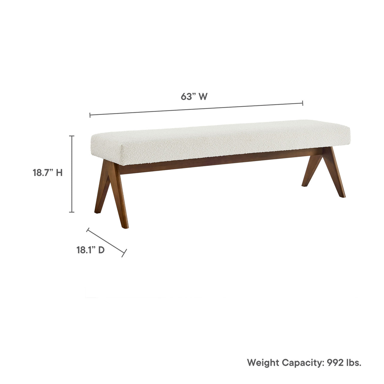 Serenel Upholstered Boucle Bench, Large, Ivory