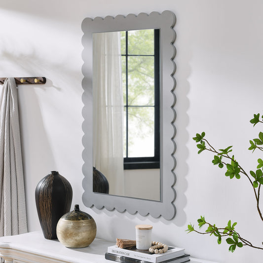 Amelia Petal-Carved Rectangle Wall Mirror, Light Gray
