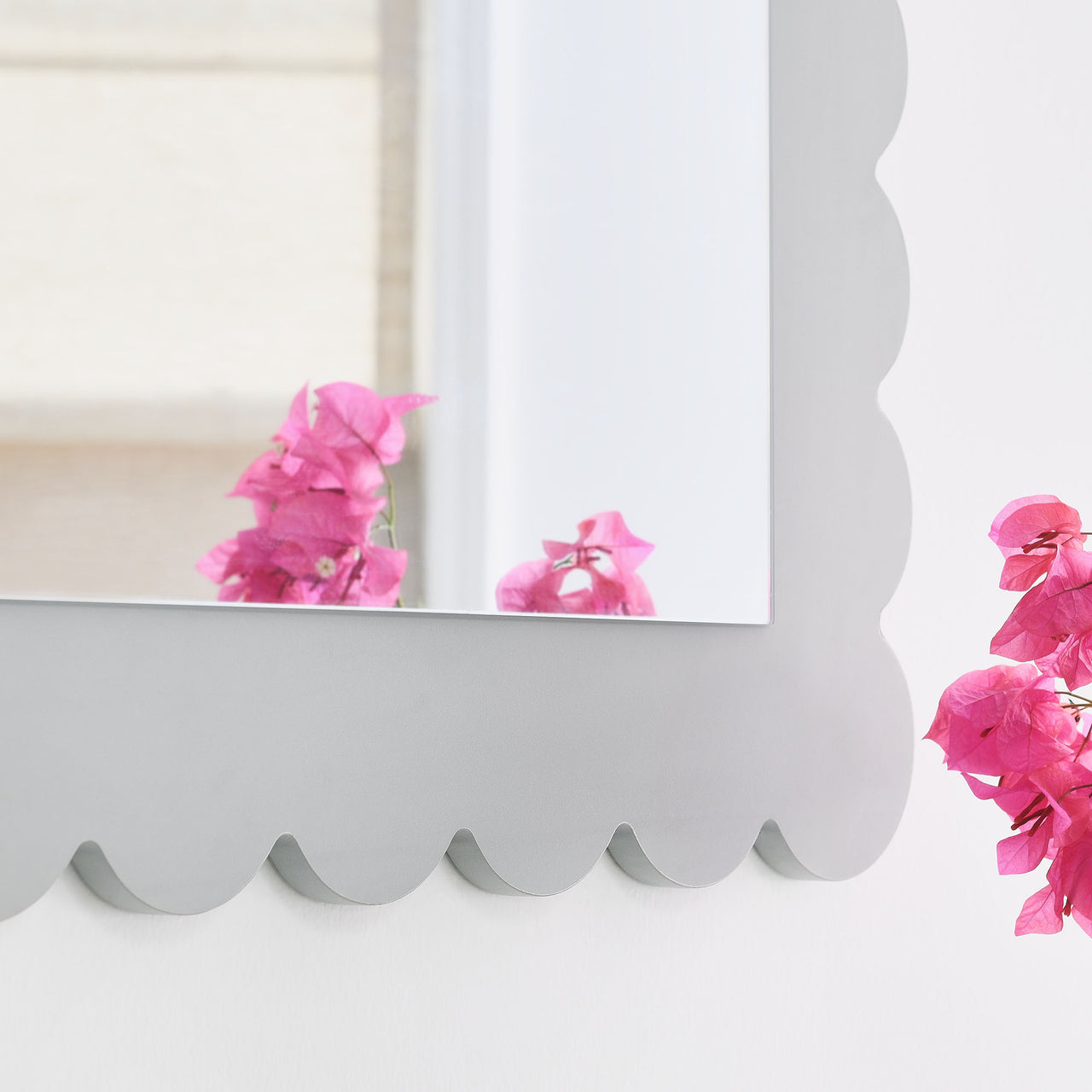 Amelia Petal-Carved Rectangle Wall Mirror, Light Gray