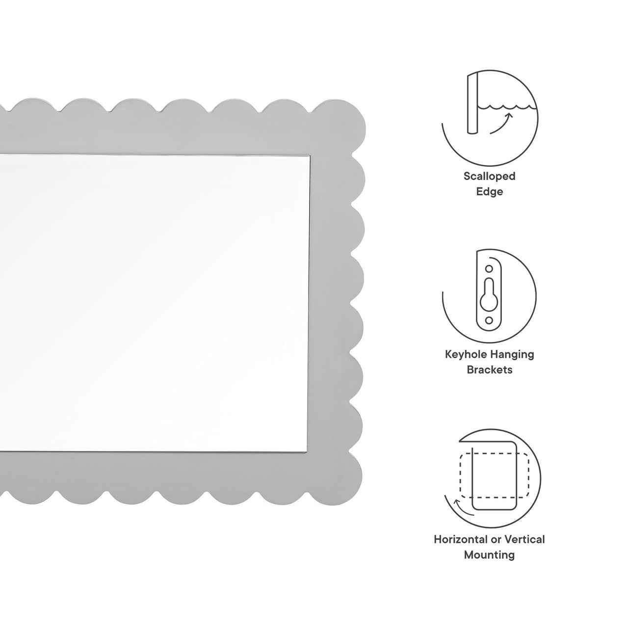 Amelia Petal-Carved Rectangle Wall Mirror, Light Gray