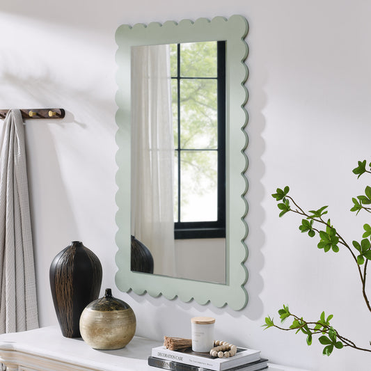 Amelia Petal-Carved Rectangle Wall Mirror, Sage