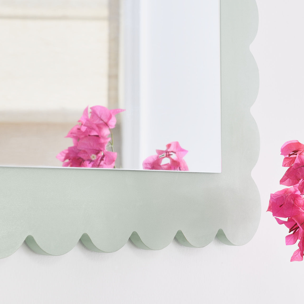 Amelia Petal-Carved Rectangle Wall Mirror, Sage