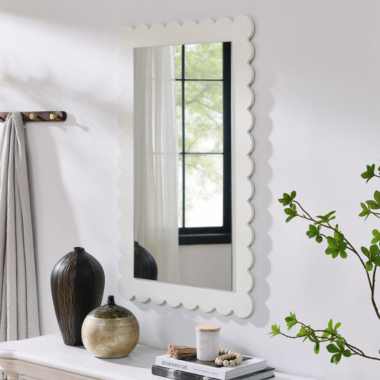 Amelia Petal-Carved Rectangle Wall Mirror, White
