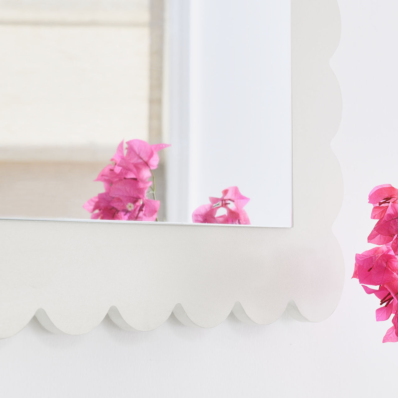 Amelia Petal-Carved Rectangle Wall Mirror, White