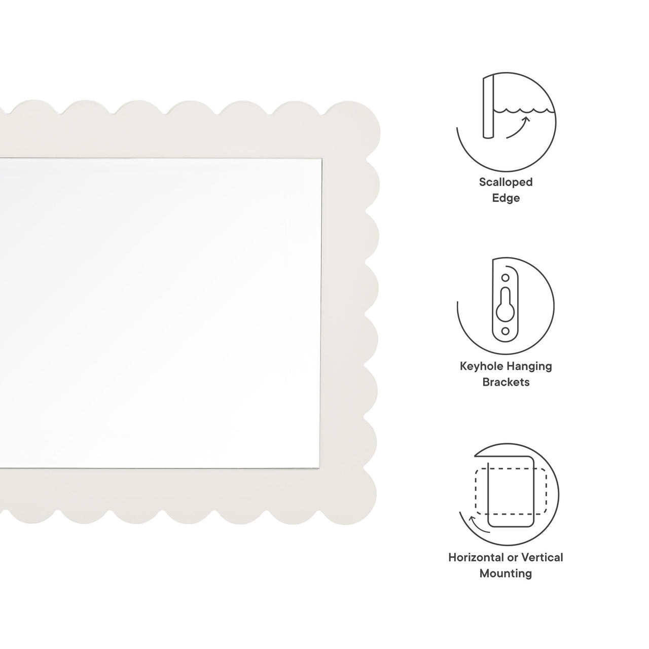 Amelia Petal-Carved Rectangle Wall Mirror, White