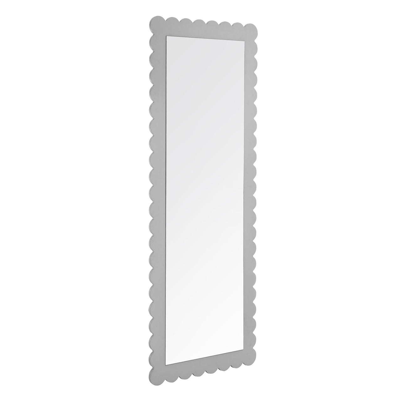Amelia Petal-Carved Rectangle Floor Mirror, Light Gray