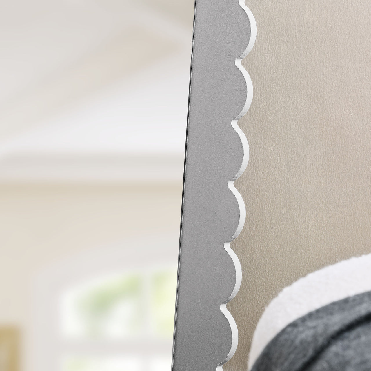 Amelia Petal-Carved Rectangle Floor Mirror, Light Gray