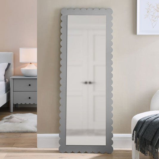 Amelia Petal-Carved Rectangle Floor Mirror, Light Gray