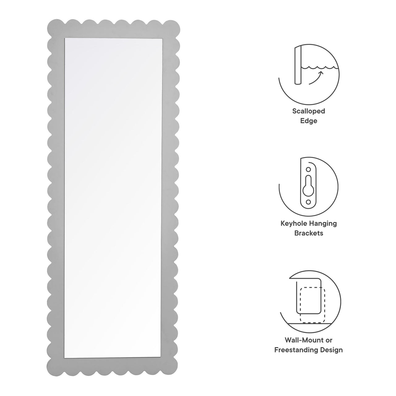 Amelia Petal-Carved Rectangle Floor Mirror, Light Gray