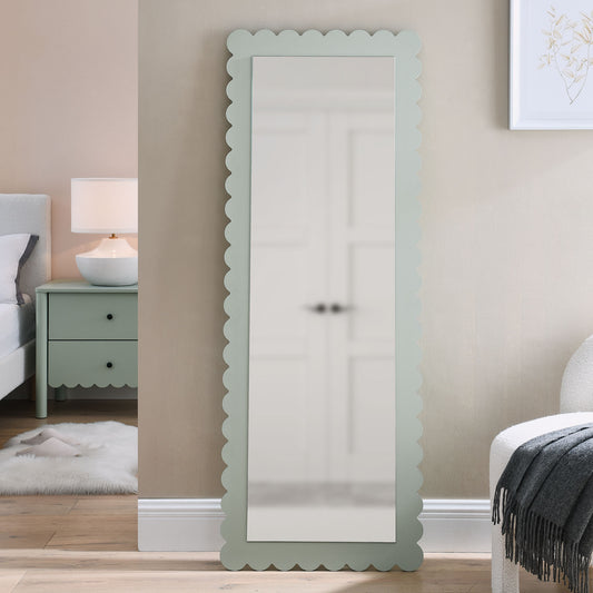 Amelia Petal-Carved Rectangle Floor Mirror, Sage