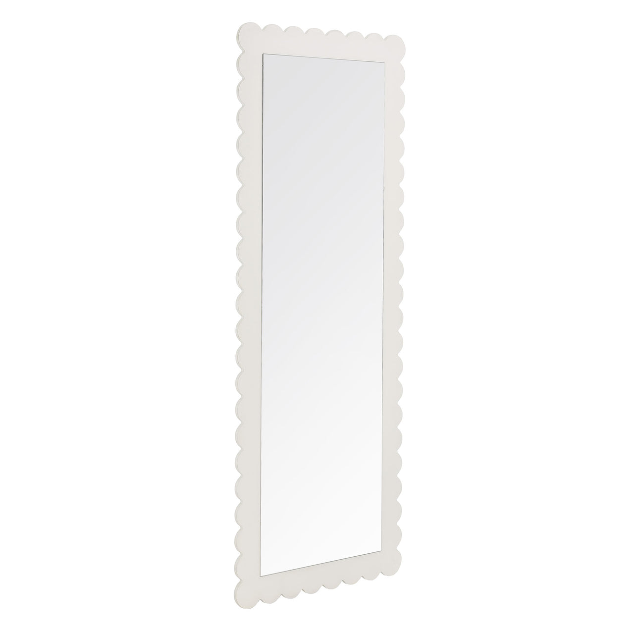 Amelia Petal-Carved Rectangle Floor Mirror, White