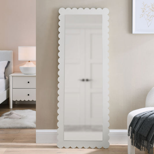 Amelia Petal-Carved Rectangle Floor Mirror, White