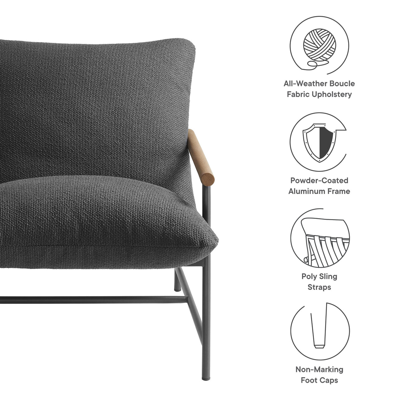 Bo Peep Alfresco Boucle Lounge Chair, Charcoal