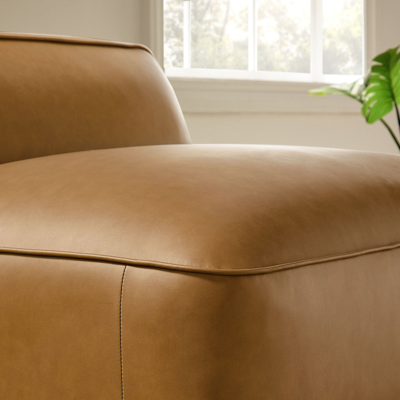Ardyn Eco-Leather Armless Chair | Modular Sectional Component, Camel