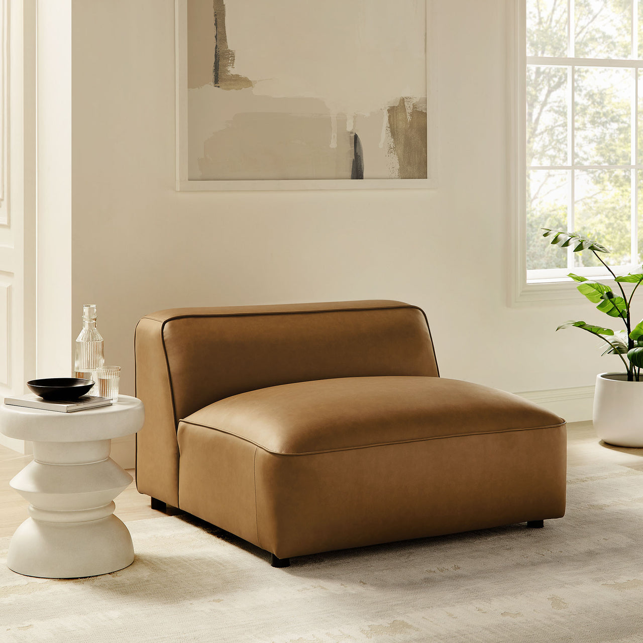 Ardyn Eco-Leather Armless Chair | Modular Sectional Component, Camel