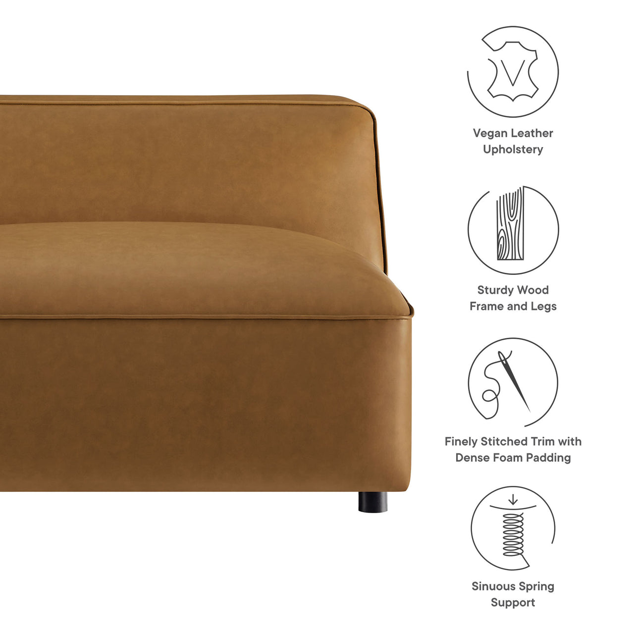 Ardyn Eco-Leather Armless Chair | Modular Sectional Component, Camel