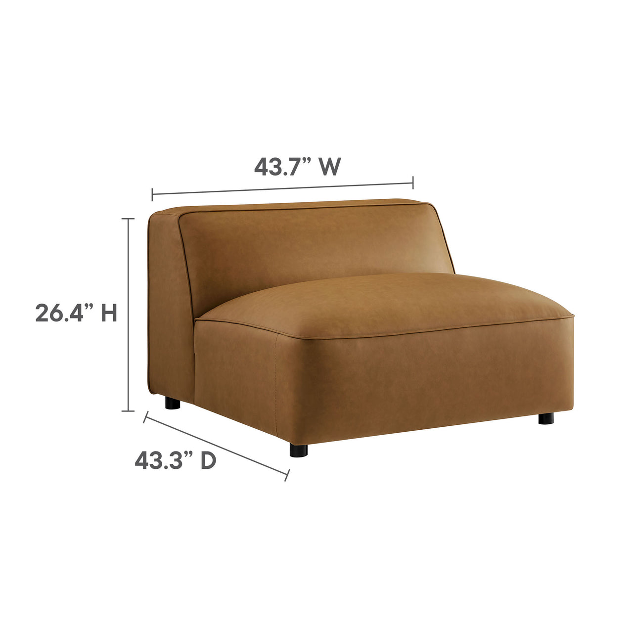 Ardyn Eco-Leather Armless Chair | Modular Sectional Component, Camel