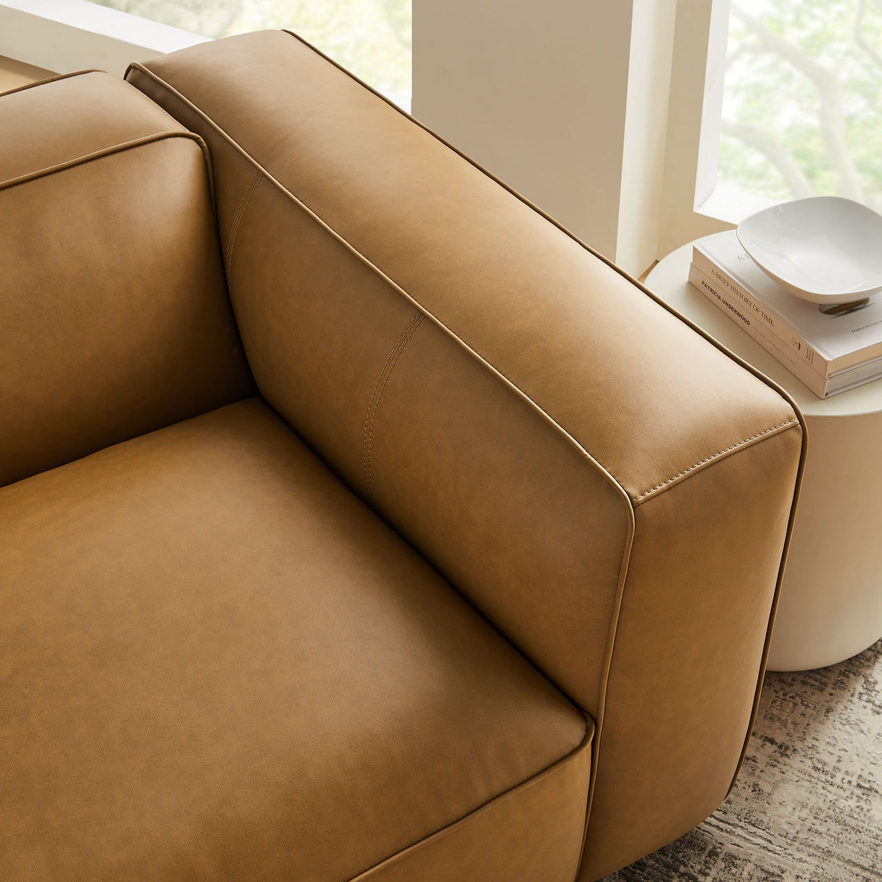 Ardyn Eco-Leather Right Armchair | Modular Sectional Component, Camel