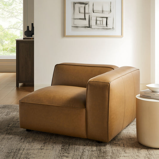 Ardyn Eco-Leather Right Armchair | Modular Sectional Component, Camel