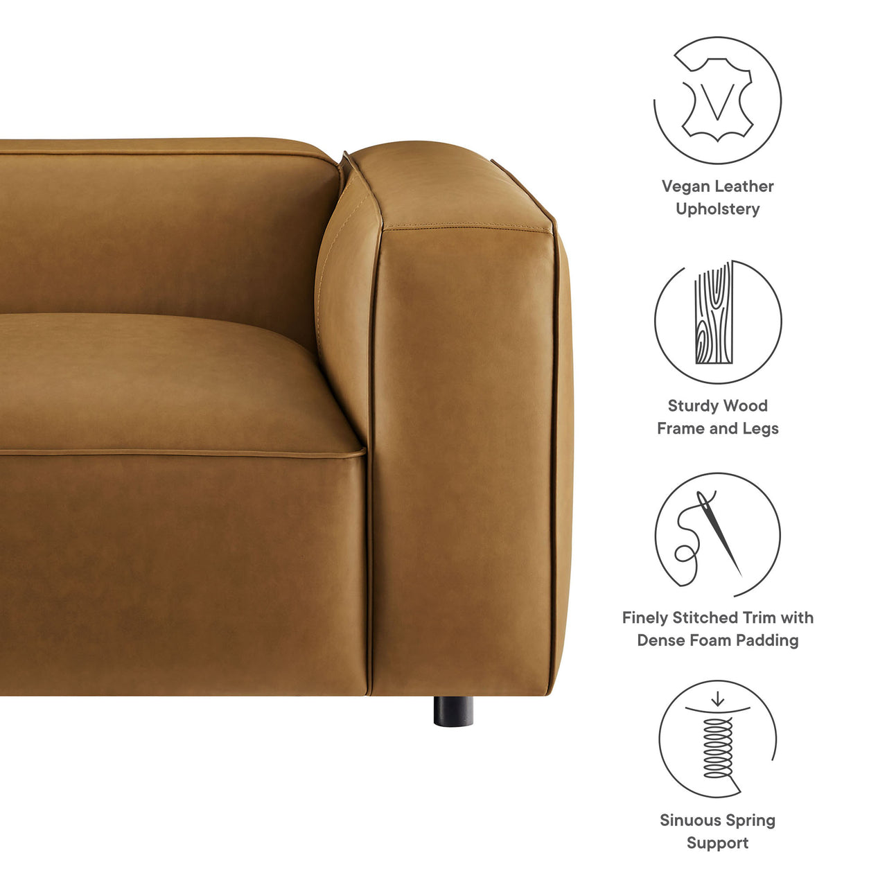 Ardyn Eco-Leather Right Armchair | Modular Sectional Component, Camel
