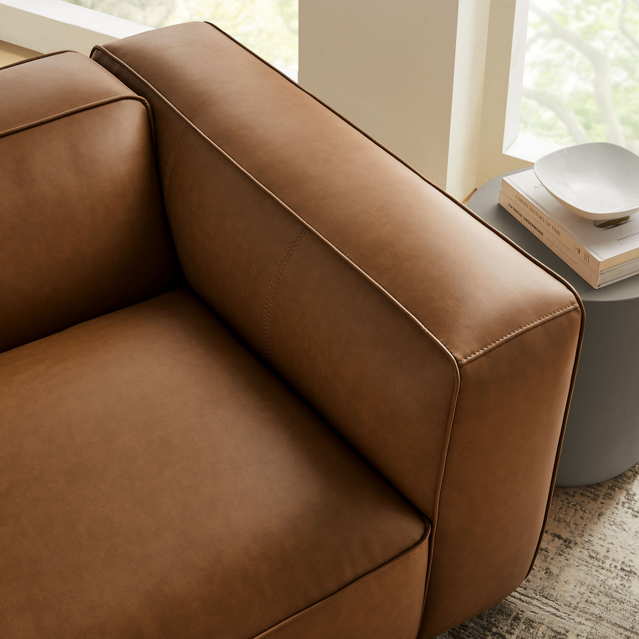 Ardyn Eco-Leather Right Armchair | Modular Sectional Component, Coffee