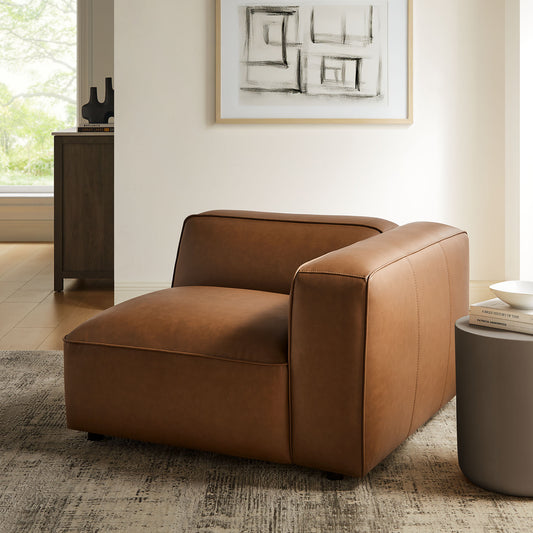 Ardyn Eco-Leather Right Armchair | Modular Sectional Component, Coffee