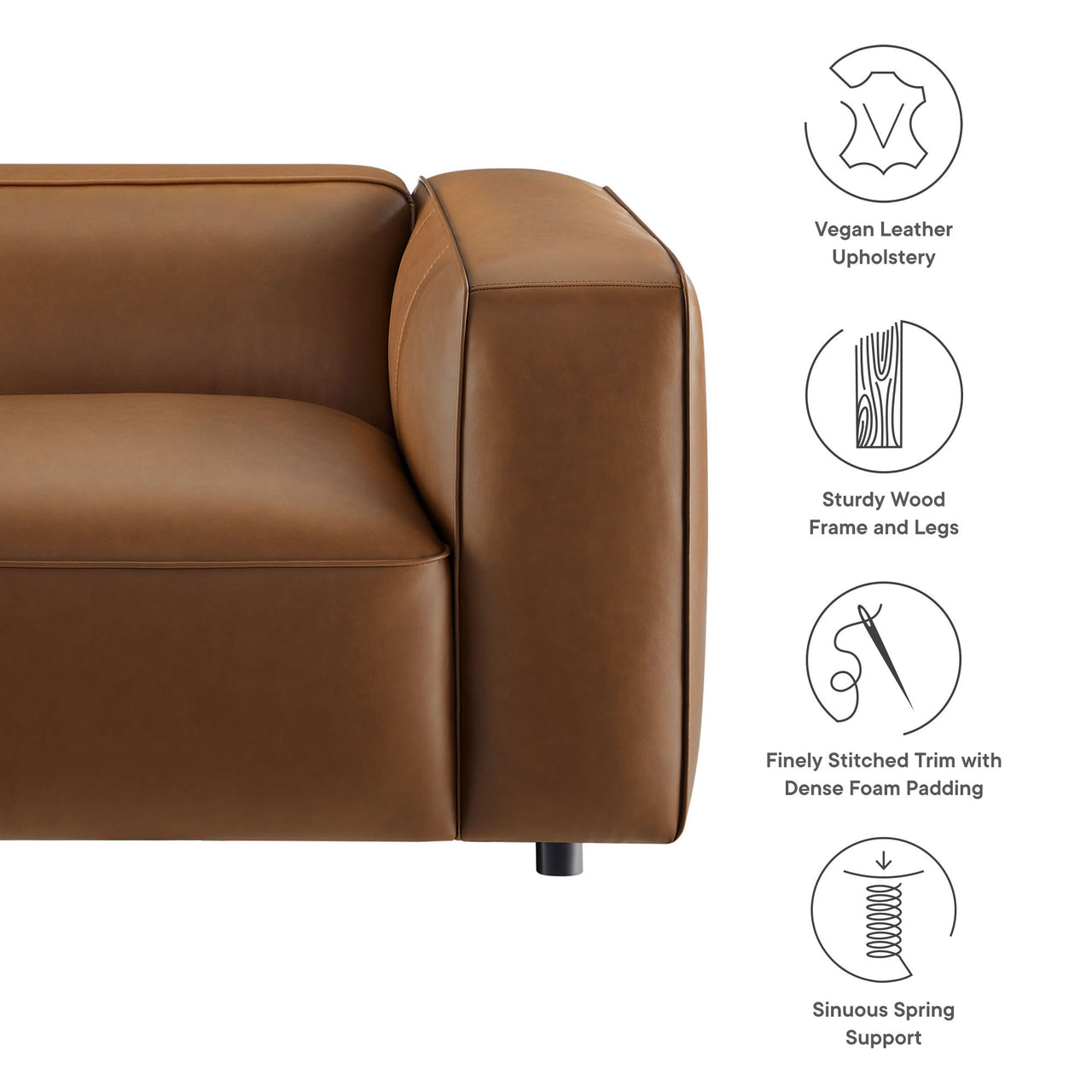 Ardyn Eco-Leather Right Armchair | Modular Sectional Component, Coffee