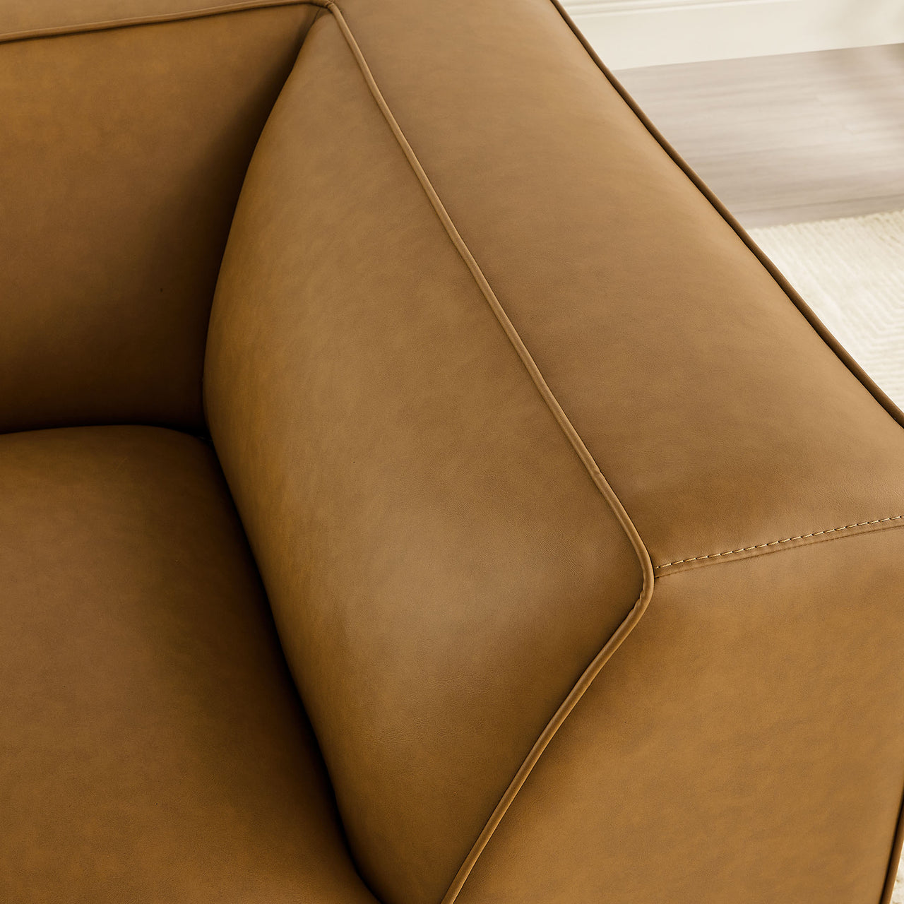 Ardyn Eco-Leather Corner Chair | Modular Sectional Component, Camel