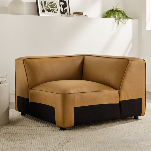 Ardyn Eco-Leather Corner Chair | Modular Sectional Component, Camel