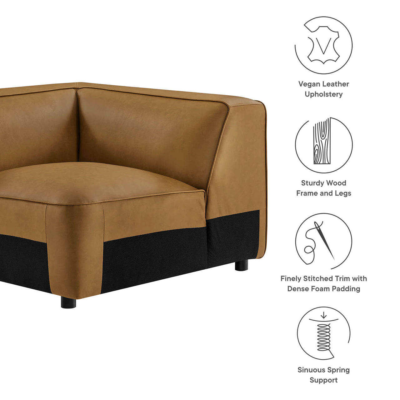 Ardyn Eco-Leather Corner Chair | Modular Sectional Component, Camel