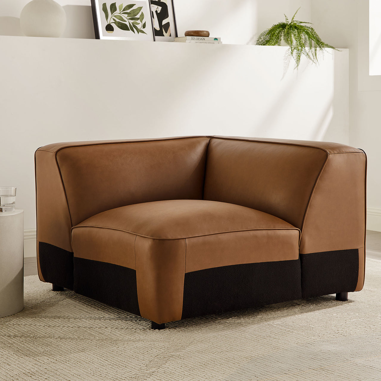 Ardyn Eco-Leather Corner Chair | Modular Sectional Component, Coffee