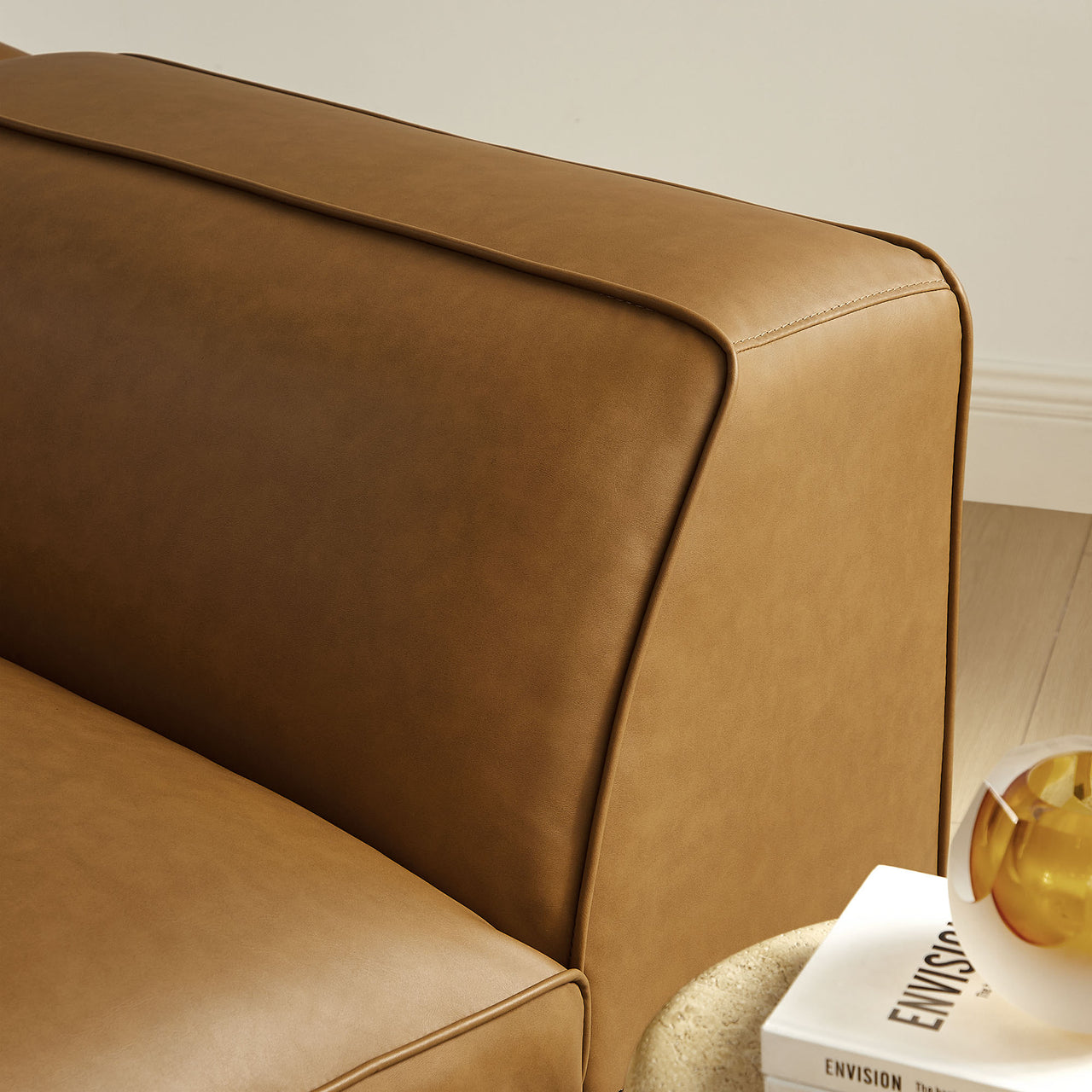 Ardyn Eco-Leather Left Armchair | Modular Sectional Component, Camel