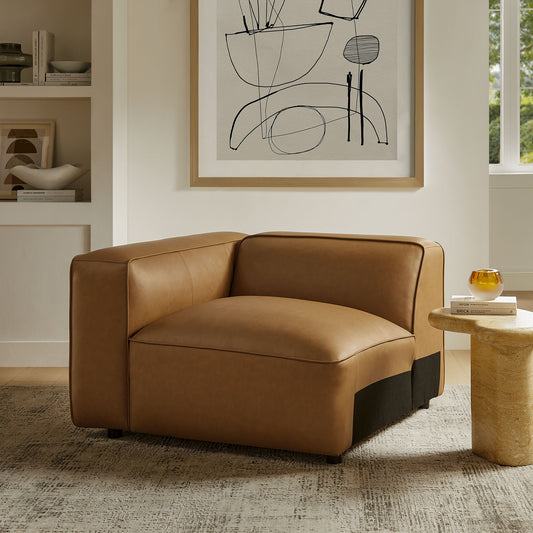 Ardyn Eco-Leather Left Armchair | Modular Sectional Component, Camel