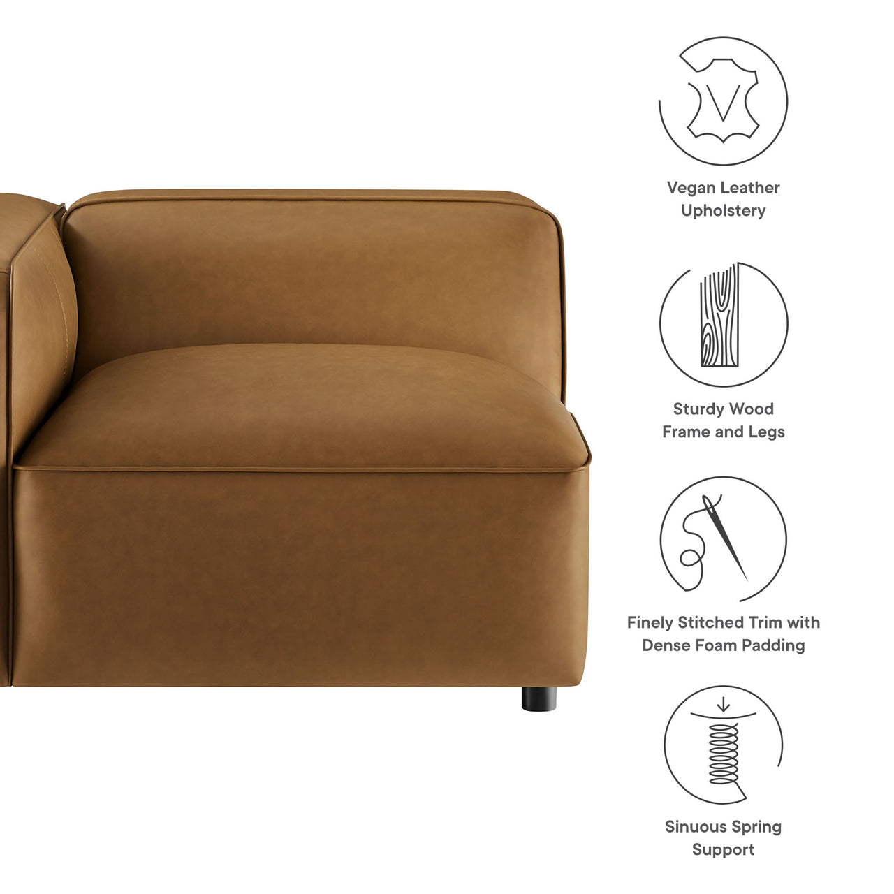 Ardyn Eco-Leather Left Armchair | Modular Sectional Component, Camel