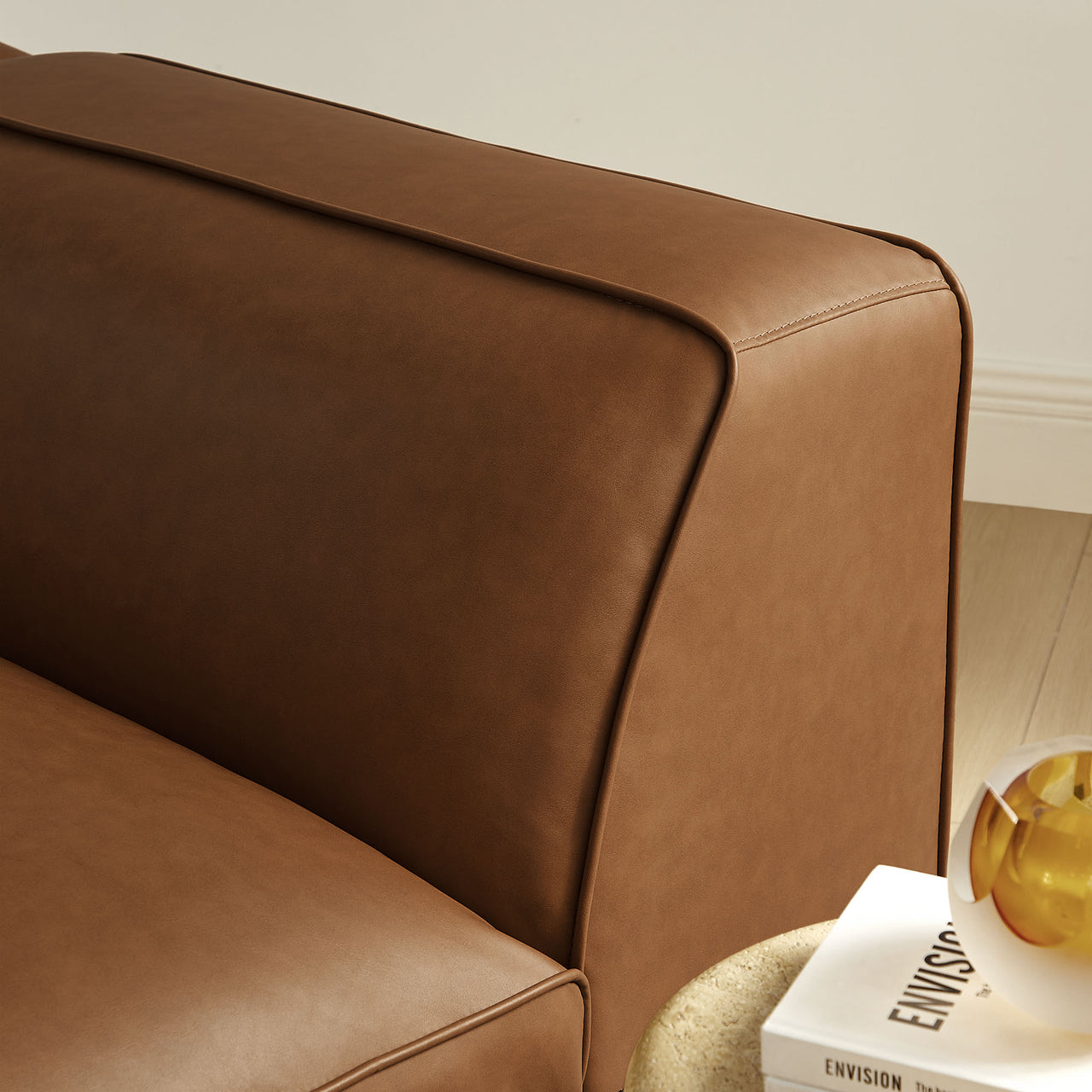 Ardyn Eco-Leather Left Armchair | Modular Sectional Component, Coffee