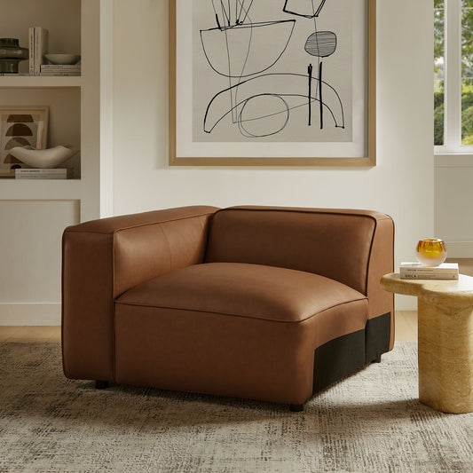 Ardyn Eco-Leather Left Armchair | Modular Sectional Component, Coffee