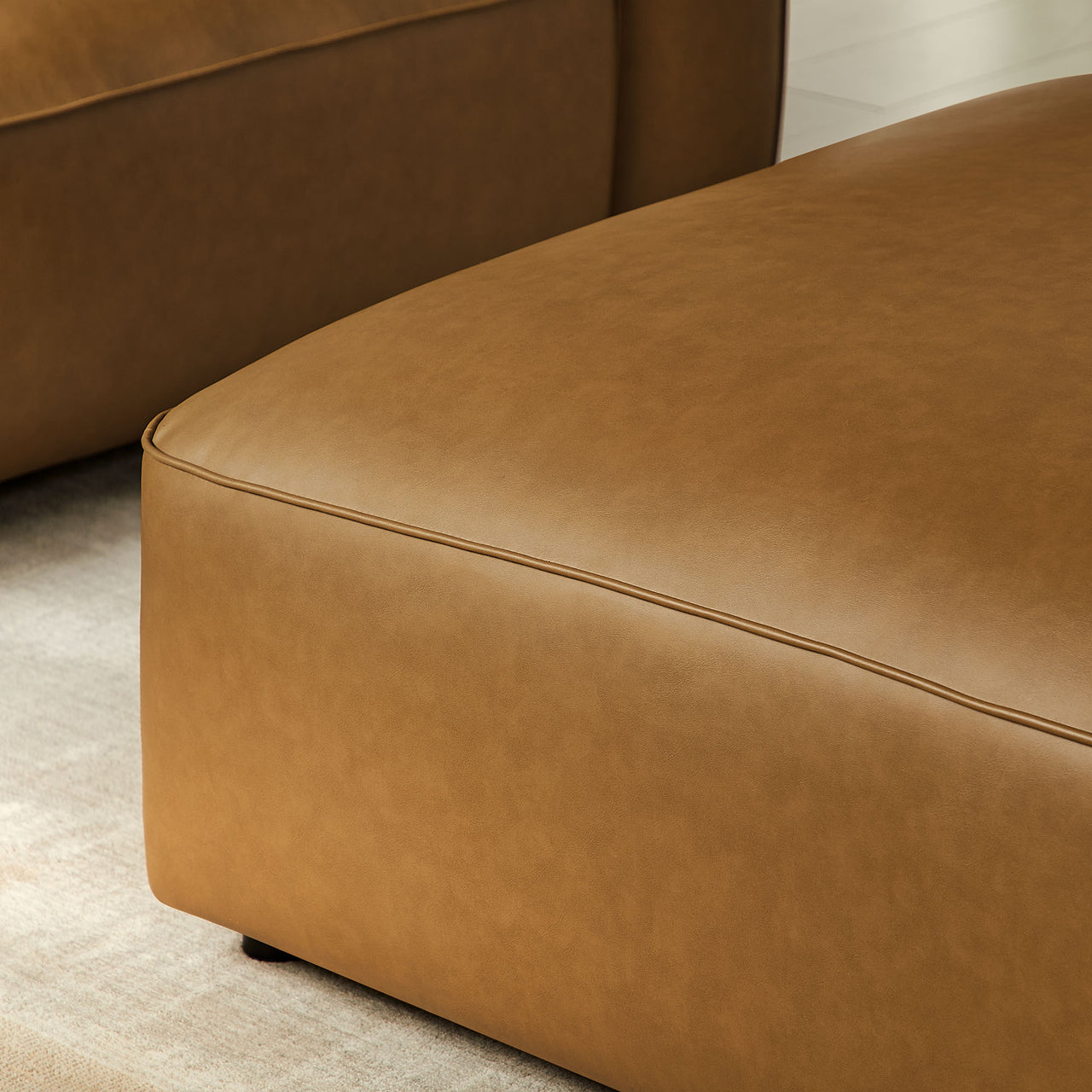 Ardyn Eco-Leather Ottoman | Modular Sectional Component, Camel