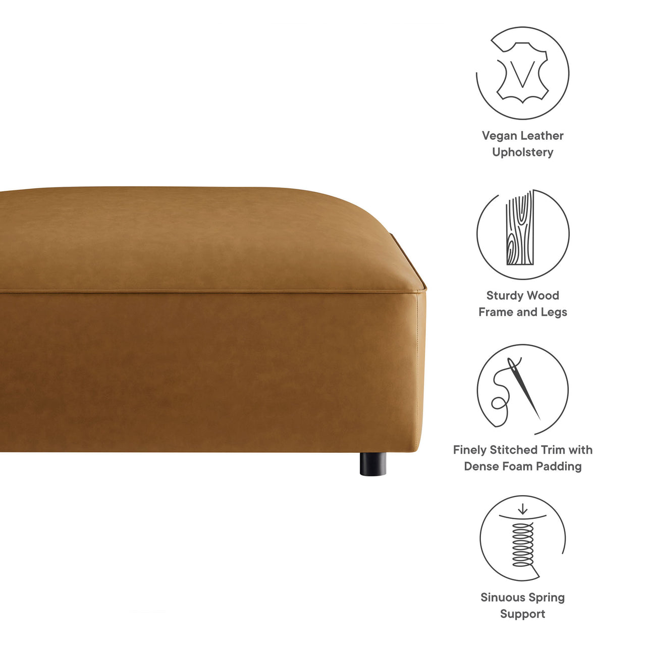 Ardyn Eco-Leather Ottoman | Modular Sectional Component, Camel
