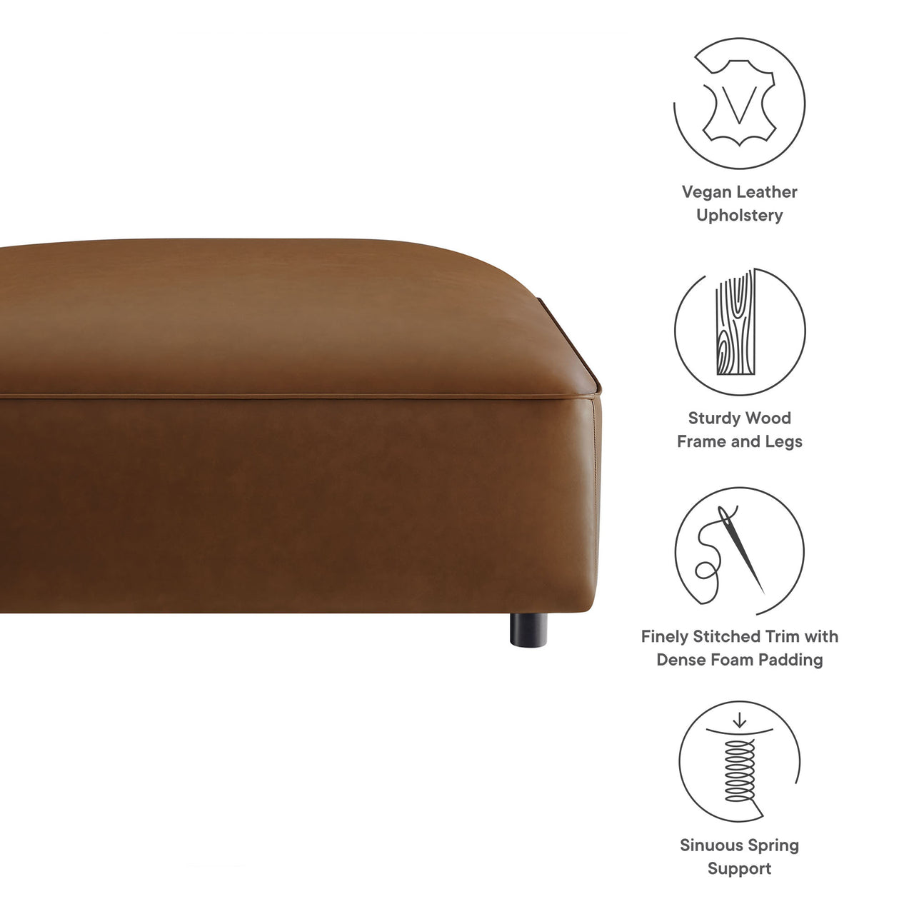 Ardyn Eco-Leather Ottoman | Modular Sectional Component, Coffee