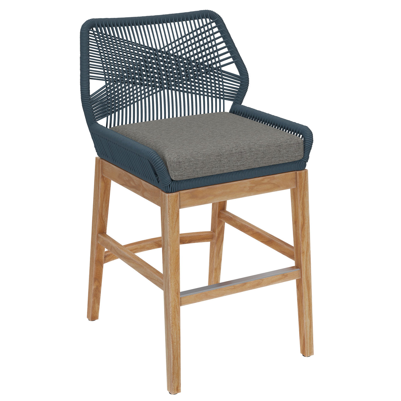 Veyra Teak Counter Stool, Blue & Natural Wood