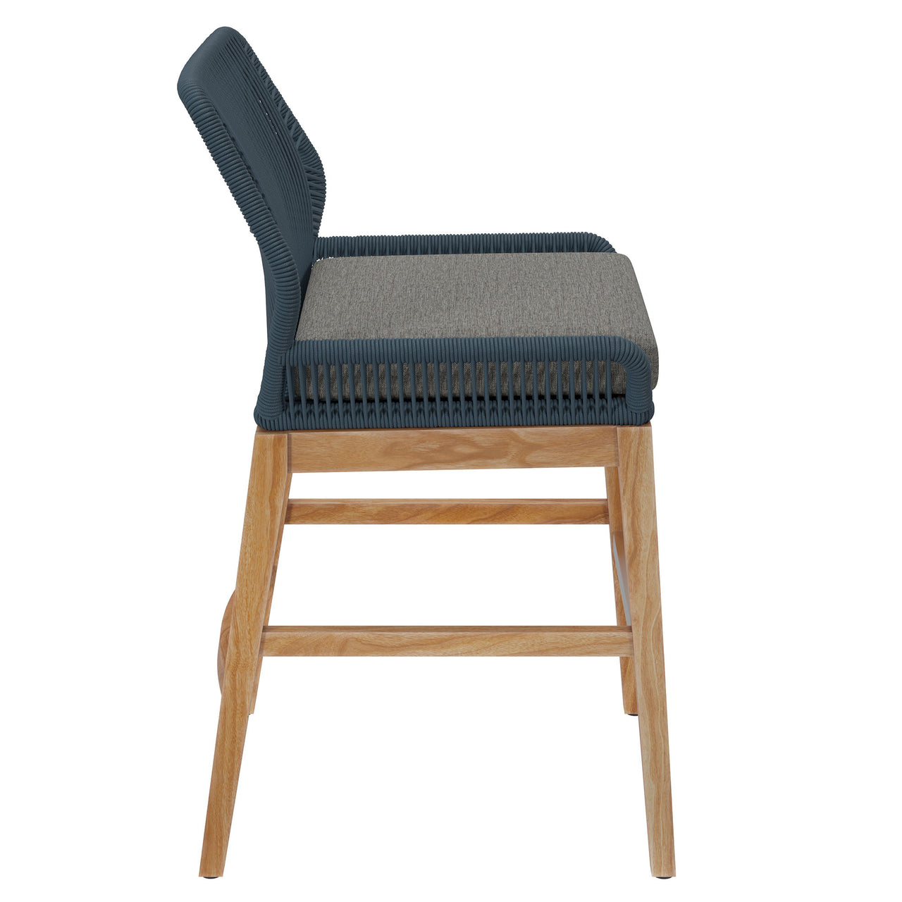 Veyra Teak Counter Stool, Blue & Natural Wood