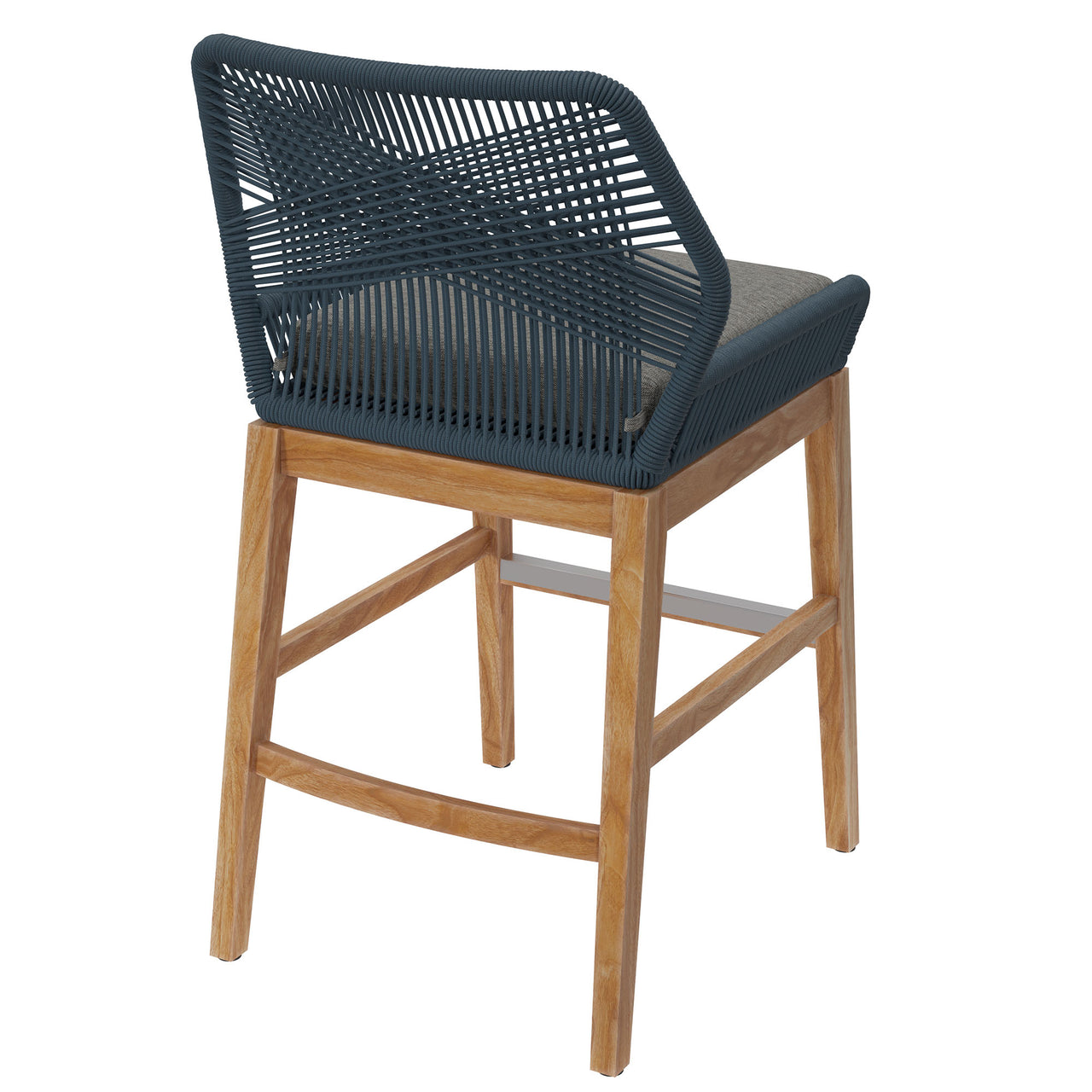 Veyra Teak Counter Stool, Blue & Natural Wood