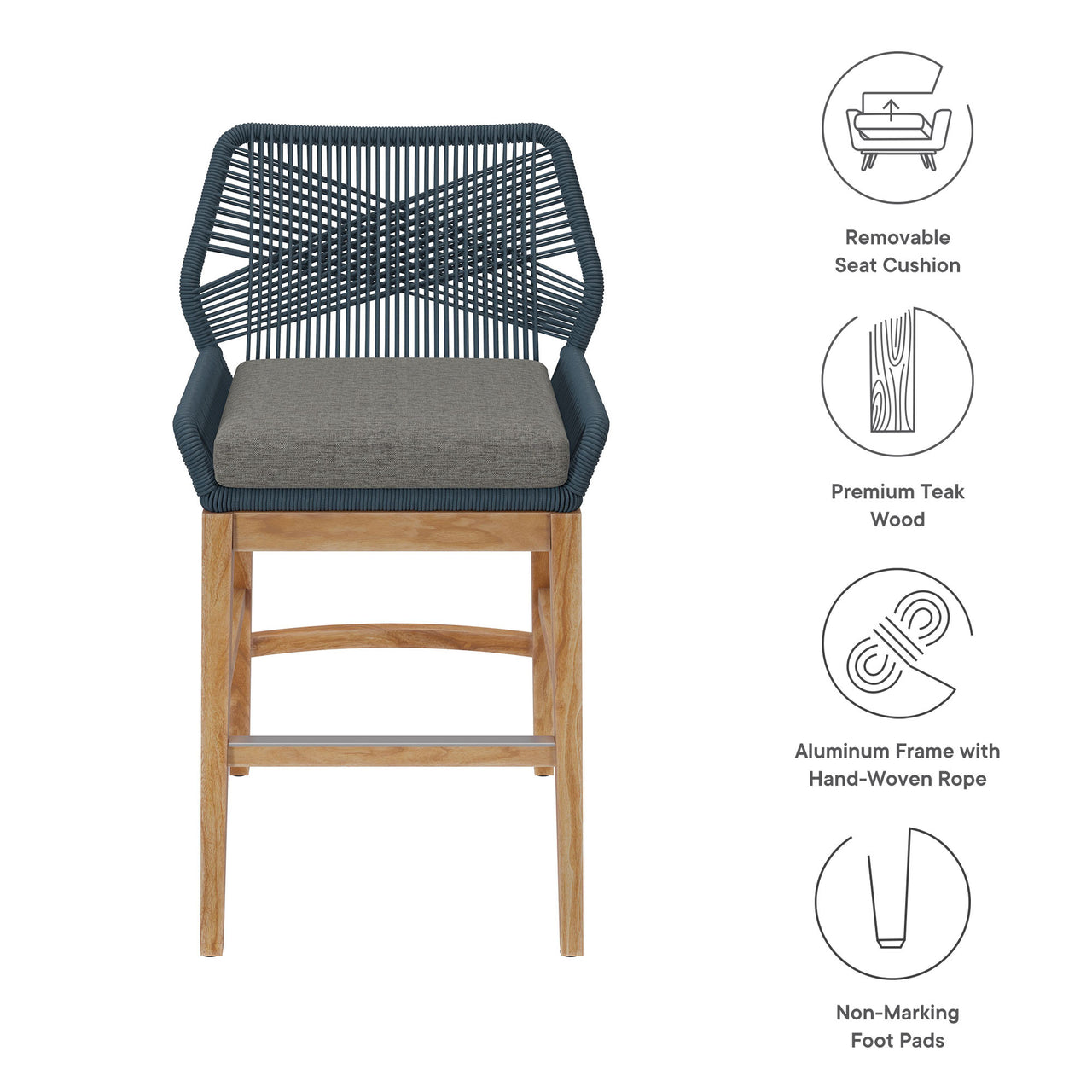 Veyra Teak Counter Stool, Blue & Natural Wood