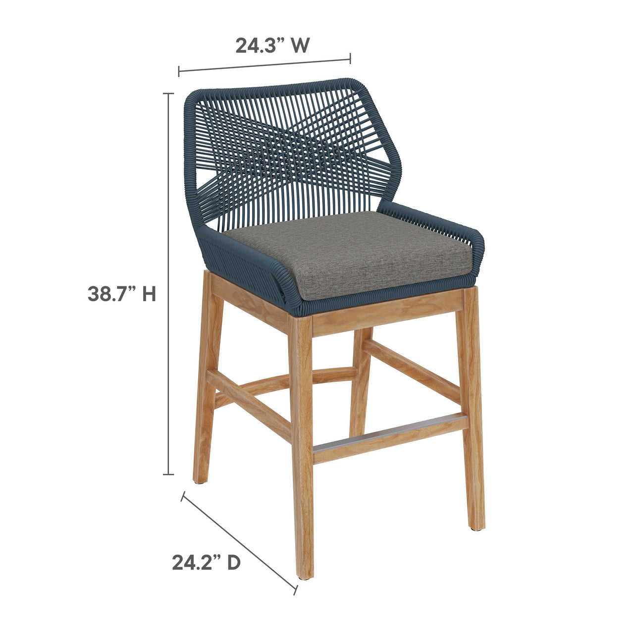Veyra Teak Counter Stool, Blue & Natural Wood