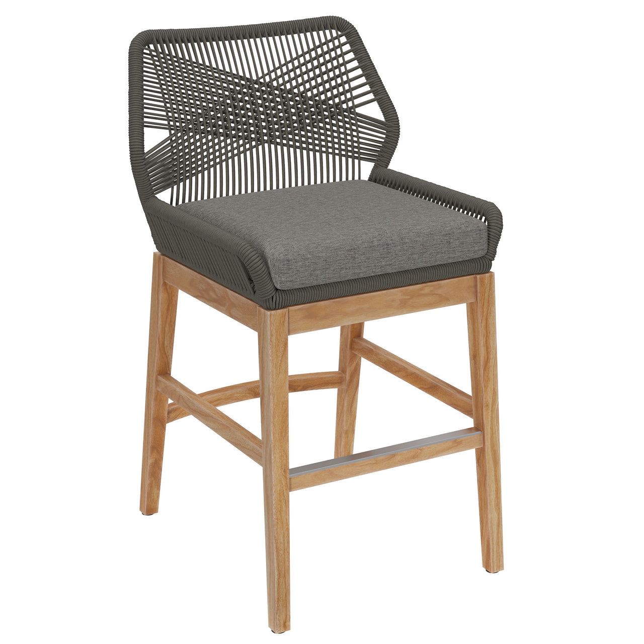 Veyra Teak Counter Stool, Gray & Natural Wood