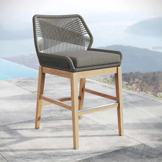 Veyra Teak Counter Stool, Gray & Natural Wood
