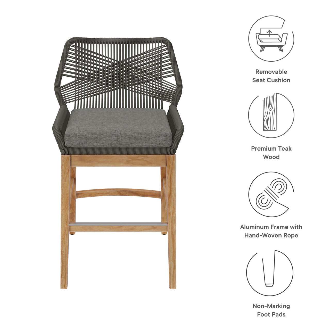 Veyra Teak Counter Stool, Gray & Natural Wood